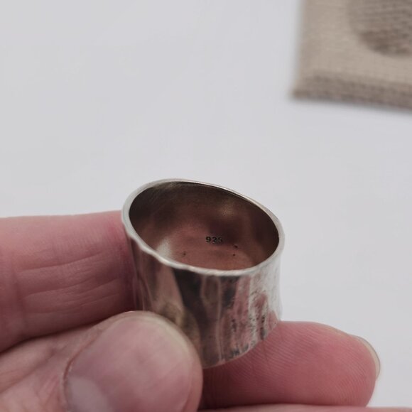 Size 9.75 Sterling Silver Wide Unique Pattern Heavy Ring A1988 - Picture 5 of 8